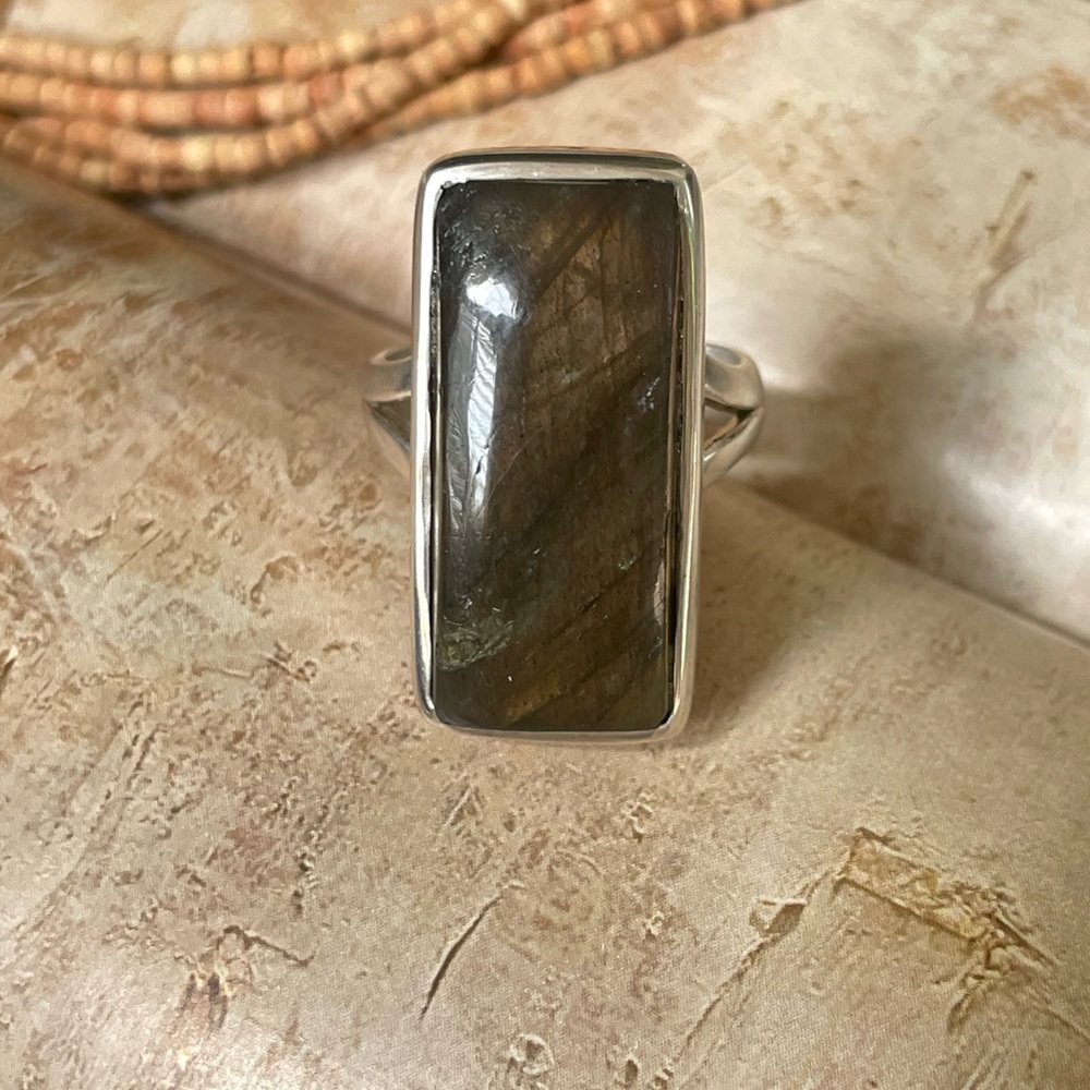 “BOHO” 925 Sterling Silver Natural Labradorite Ring | adjustable Ring - Picture 10 of 16